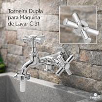 Torneira Dupla Duas Saídas Tanque Maquina de Lavar Cor Prateado Cromado Abs 1/4 De Volta Economica Torneira Dupla Duas Saídas Tanque Maquina de Lavar Cor Prateado Cromado Abs 1/4 De Volta Economica