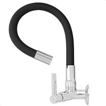 Torneira Emborrachada Preta Black Bica Flexível 360 Inox Cozinha Parede Pia