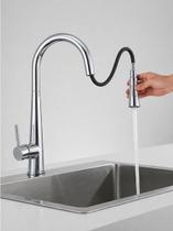 Torneira Extensível para Bancada Cozinha Gourmet com Misturador Monocomando Bica Alta Função Dupla Ducha e Jato Aço Inox Cromado + Kit Instalação