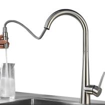 Torneira Extensível para Bancada Cozinha Gourmet com Misturador Monocomando Bica Alta Função Dupla Ducha e Jato Aço Inox Cromado Kit Instalação