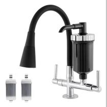 Torneira Filtro Gourmet Cozinha Bancada Cone Preto Comando Alavanca Instalação em Bancada Aço Torneira Filtro Gourmet Cozinha Bancada Cone Preto Comando Alavanca Instalação em Bancada Aço
