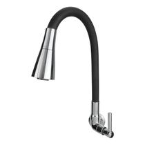 Torneira Flexível Cozinha Parede Jato Duplo Cone Cromado Metal Cano Preto C-66 Cód. 5533