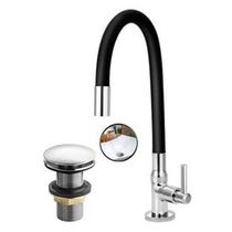 Torneira Flexivel preta de Banheiro com Valvula clic para lavatorio cubas de sobrepor