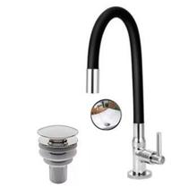 Torneira Flexivel preta de Banheiro com Valvula clic para lavatorio cubas de sobrepor