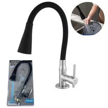 Torneira Flexível Silicone Preta P/ Pia Cozinha Bancada Mesa Giro 360º Dois Jatos