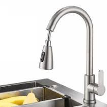 Torneira goumert flexivel prateada misturador monocomando extensivel cozinha bancada pia quente fria 2 jatos mangueira r