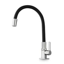 Torneira Gourmet Aço Inox 304 Grande 58cm para Cozinha de Mesa - Bancada Pia Flexível Articulada 360 Cromada e Preta