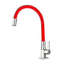 Torneira Gourmet Aço Inox 304 Grande 58cm para Cozinha de Mesa - Bancada Pia Flexível Articulada 360 Cromada e Vermelha