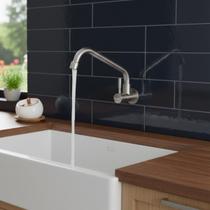 Torneira Gourmet Aço Inox 304 Pescoço Longo Parede Abertura Cozinha Banheiro Lavabo Cromada Fosca Moderna