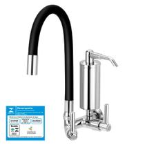 Torneira Gourmet Com Filtro de Cozinha Flexível Preta 1/4 de Volta Copo Slim