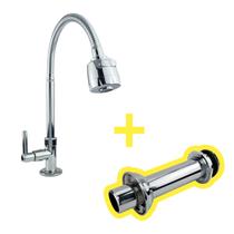 Torneira Gourmet Cozinha Bancada Mesa Pia Cano Inox Flexível + Tubo Ligação Bacia Sanitária Extensível Cód. 2107