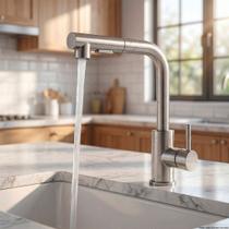 Torneira Gourmet Cozinha Monocomando Aço Inox Escovado Flexível Ducha Spray Quente Fria 360º Torneira Gourmet Cozinha Monocomando Aço Inox Escovado Flexível Ducha Spray Quente Fria 360º