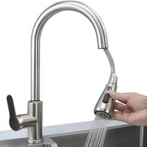 Torneira Gourmet Cozinha Monocomando Extensível de Bancada Pia Pull Down Escovado Misturador 2 Modos Jato Chuveiro