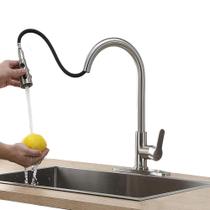 Torneira Gourmet Cozinha Monocomando Extensível de Bancada Pia Pull Down Escovado Misturador 2 Modos Jato Chuveiro Zawatech