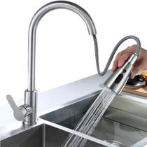 Torneira Gourmet Cozinha Monocomando Extensível de Bancada Pull Down Escovado Misturador de Temperaturas Água Quente e Fria + Kit Instalação