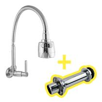 Torneira Gourmet Cozinha Parede Pia Cano Inox Flexível 1/4 de volta + Tubo Ligação Bacia Sanitária Extensível Cód. 2106