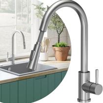 Torneira Gourmet de Bancada Alta Aço Inox Com Bico Extensor Água Quente Fria Cromada Fosca Luxo