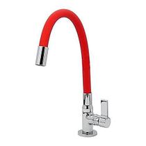 Torneira Gourmet de Bancada Tubo Silicone Flexível Vermelho 1/4 De Volta