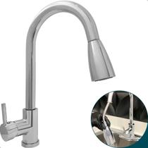 Torneira Gourmet De Cozinha Inox Cromado Bica Alta Monocomando Misturador Quente Frio Ducha Flexível Extensivo Bancada Ilha Inox 304 Brilhoso