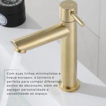 Torneira Gourmet Dourada Pia Bancada Lavabo Lavatório Banheiro Elegante Aço Inox Bica Reta Água Fria