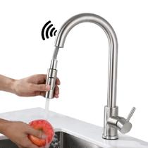 Torneira Gourmet Extensível com Sensor de Toque Cozinha Bancada Monocomando Inox Escovado