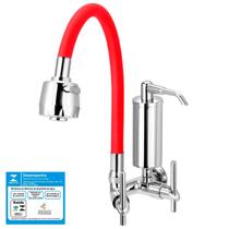 Torneira Gourmet Filtro Cozinha Vermelha Flexível 1/4 de Volta Slim Parede