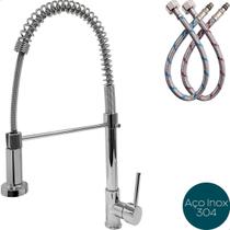 Torneira Gourmet Flexível Cozinha Cromada Inox 304 Misturador Monocomando Bica Alta Torneira Bancada Mesa Lavanderia Ilha Quente e Fria