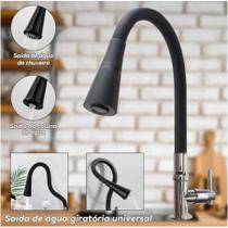 Torneira Gourmet Flexível Cozinha Preto Parede/METAL Inox Cozinha Chuveirinho Duplo Jato 1/2 Volta