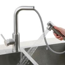 Torneira Gourmet Inox para Cozinha com Ducha Extensível e Misturador Monocomando