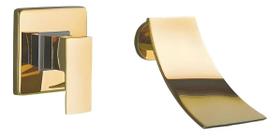 Torneira Gourmet Misturador Parede Banheiro Dourada Ouro Moderna Monocomando Cascata Curva Aço Inoxidável Metal Quente e Frio