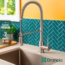 Torneira Gourmet Monocomando Cozinha Ducha Extensivel Bancada Bica Alta Flexível Aço Inox 304 Prata Escovado Premium