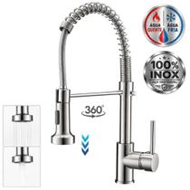 Torneira Gourmet Monocomando de Bancada misturador Extensível Flexivel Mola Inox escovado quente e fria luxo elegante