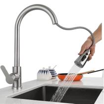 Torneira Gourmet Para Cozinha com Ducha Extensiva Móvel 50cm com Funções Jato e Chuveirinho Registro Monocomando e Misturador Água Quente e Fria