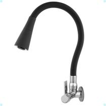 Torneira Gourmet para Cozinha Parede Mesa Pia Cano Flexível Dois Jatos Cano Cone Luxo Preto
