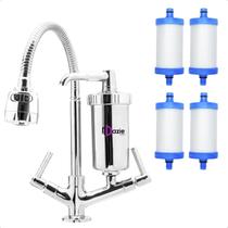 Torneira Gourmet para Pia de Cozinha com Filtro e Bica Flexível Móvel Metal para Bancada Mesa e 3 Refil Vela Extra