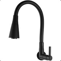 Torneira Gourmet Parede Cozinha Pia com Bica Flexível 2 Jatos Preta em ABS