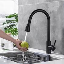 Torneira Gourmet Pia Para Cozinha Bancada com Bico Alto Extensível 50cm Com Misturador Monocomando Água Quente e Fria Preto