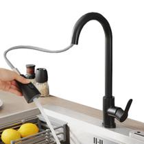Torneira Gourmet Pia Para Cozinha Bancada com Bico Alto Extensível 50cm Com Misturador Monocomando Água Quente e Fria Preto