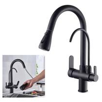 Torneira Gourmet Preta Monocomando Luxo 360 Quente Frio Extensivel Cozinha Bancada Mesa Cuba Regulavel