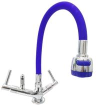 Torneira gourmet tubo azul flexível com arejador jato duplo e com saída para purificador 1/4 bancada