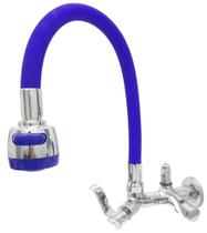 Torneira gourmet tubo azul flexível com arejador jato duplo e com saída para purificador 1/4 parede