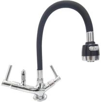 Torneira gourmet tubo preto flexível com arejador jato duplo e com saída para purificador 1/4 bancada
