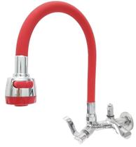 Torneira gourmet tubo vermelho flexível com arejador jato duplo e com saída para purificador 1/4 parede