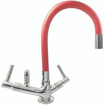 Torneira gourmet tubo vermelho flexível e com saída para purificador 1/4 bancada