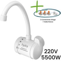 Torneira Hydralar 4T Parede 5500W 220V Kit com Conector Wago e Veda Rosca