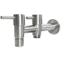Torneira Inox Tanque Dupla Com Saída Maquina de Lavar ¾ Pol Parede Lavanderia Cozinha Inox 304 Escovado Torneira Multiuso ½