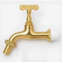Torneira Jardim Metal Dourado Golfield com Adaptador Parede