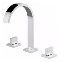 Torneira Lavabo Banheiro Duplo Comando Prateada Cromo Prata Quente e Frio Cuba Curva Cascata Moderna Elegante Premium Misturador