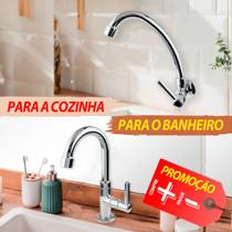 Torneira Lavabo Lavatorio Banheiro Lavabo Abs 1/4 Volta + Torneira De Cozinha Parede Abs Cromada Bica Móvel 1/4 Volta Có