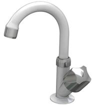 Torneira Lavatório de Mesa Bica Alta Móvel ABS Branca / Cromado Buzios - Durín